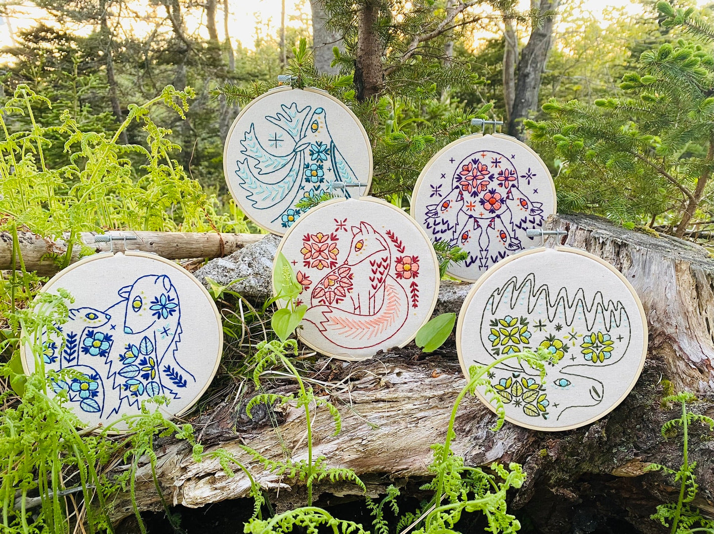 Folk Wolves Complete Embroidery Kit